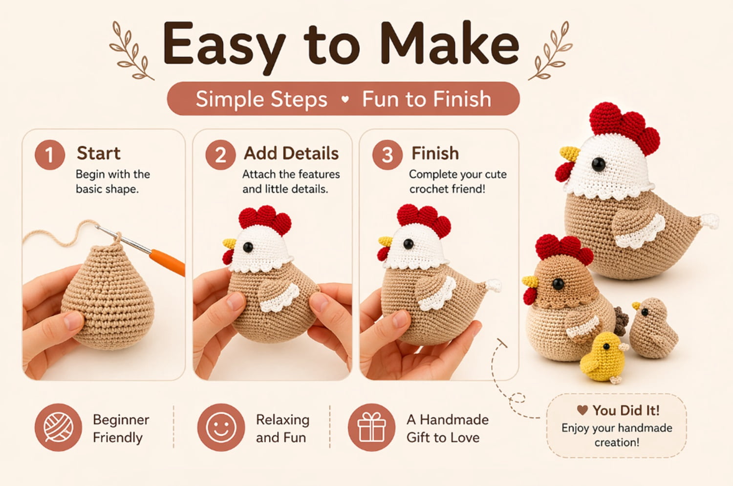 4 Pack Chicken Family Crochet Kit for Beginners, Chicken Amigurumi Sta