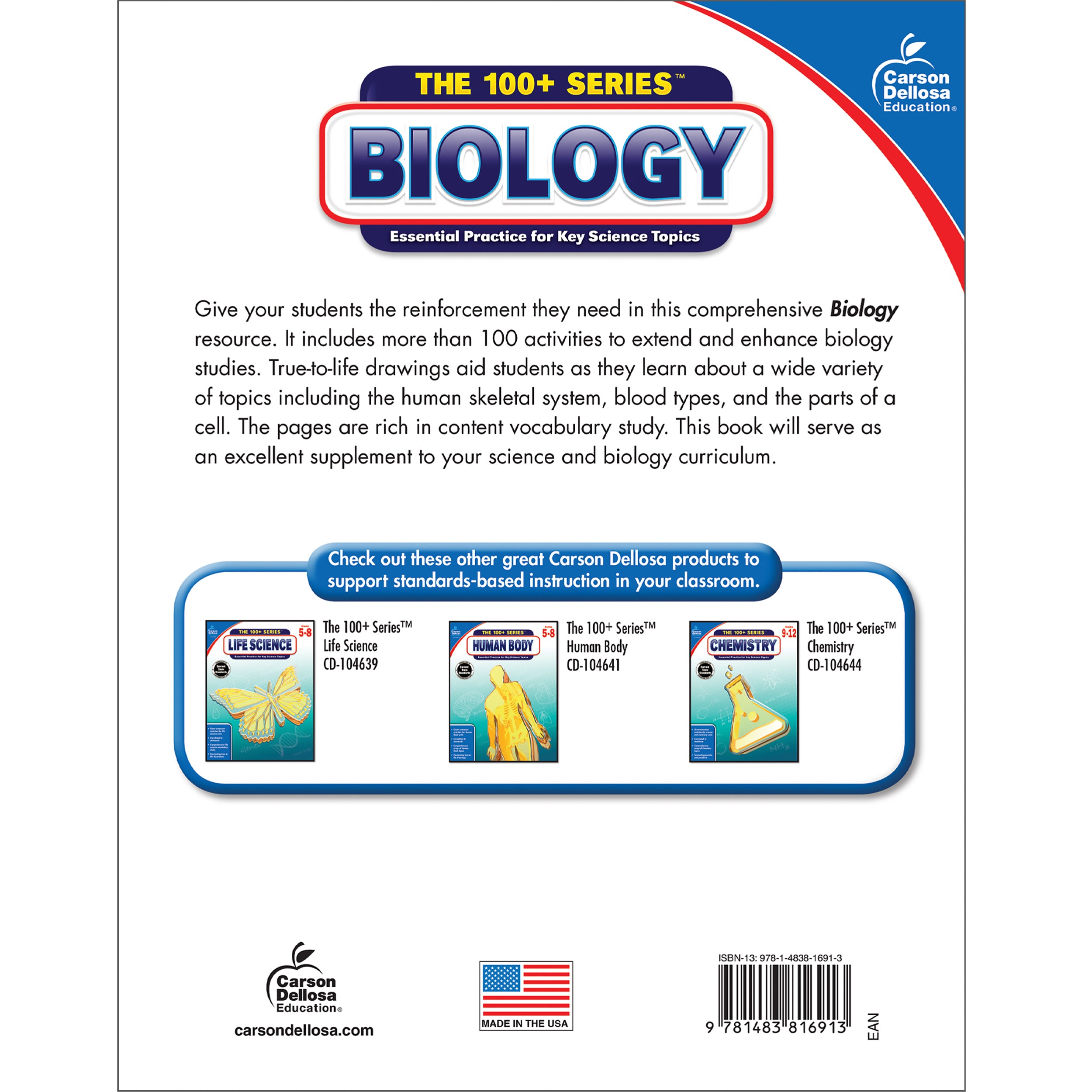 Carson Dellosa The 100+ Series™ Biology Workbook (128 pages) Grade 6