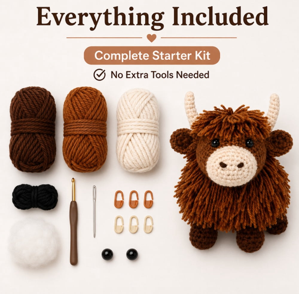 Highland Cow Crochet Kit for Beginners, Crochet Animal Starter Kit wit