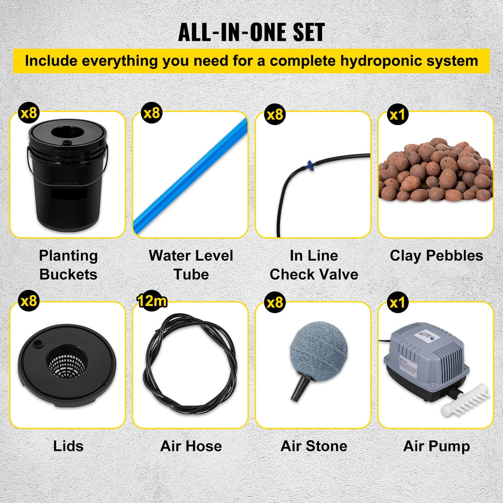 KFFKFF DWC Hydroponic System, 5 Gallon 8 Buckets, Deep Water Culture G