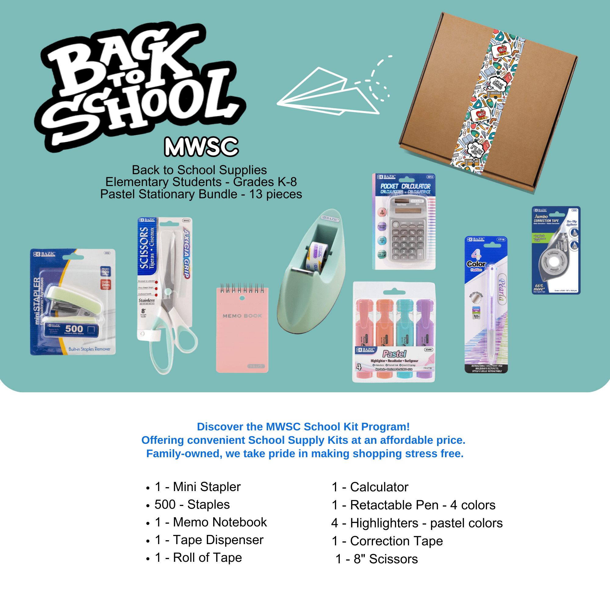 MWSC Office Supplies and Desk Accessories Bundle, Pastel Colors Statio
