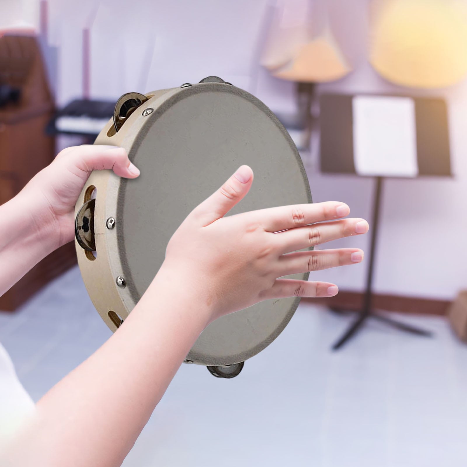 Hand Tambourine Drum for Kids | 4/6/7/8/9/10 Inch Poplar Wood | Alumin