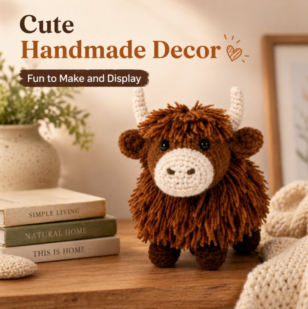 Highland Cow Crochet Kit for Beginners, Crochet Animal Starter Kit wit