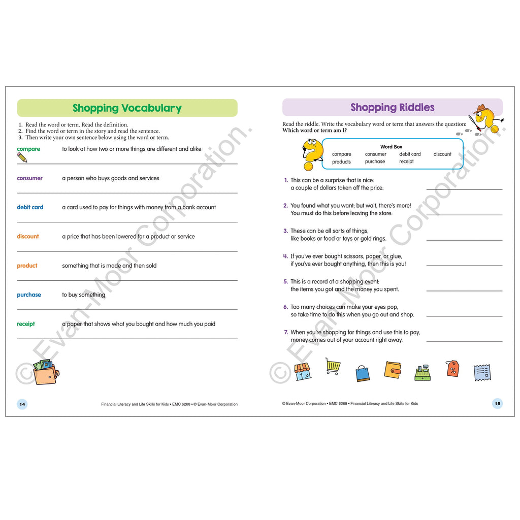 Evan-Moor Financial Literacy and Life Skills for Kids, Age 10 - 11 Wor