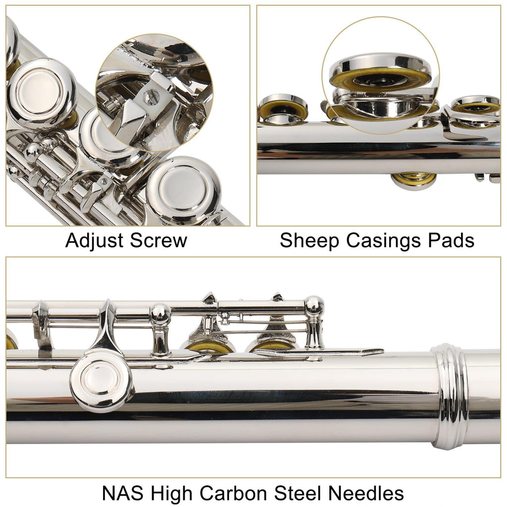 UBesGoo Concert Silver Nickel Plated C Closed Hole Concert Band Flute
