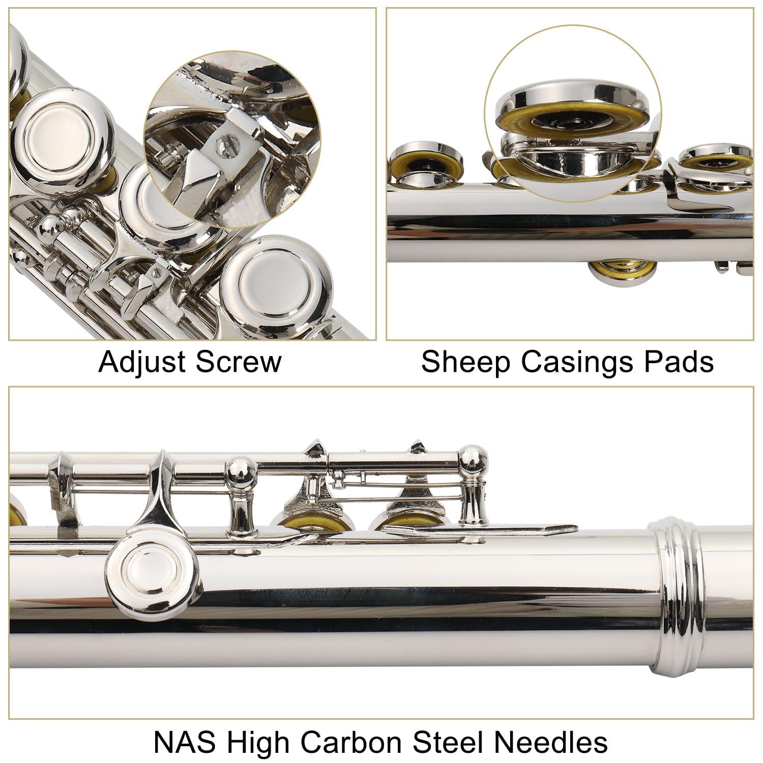 UBesGoo Concert Silver Nickel Plated C Closed Hole Concert Band Flute