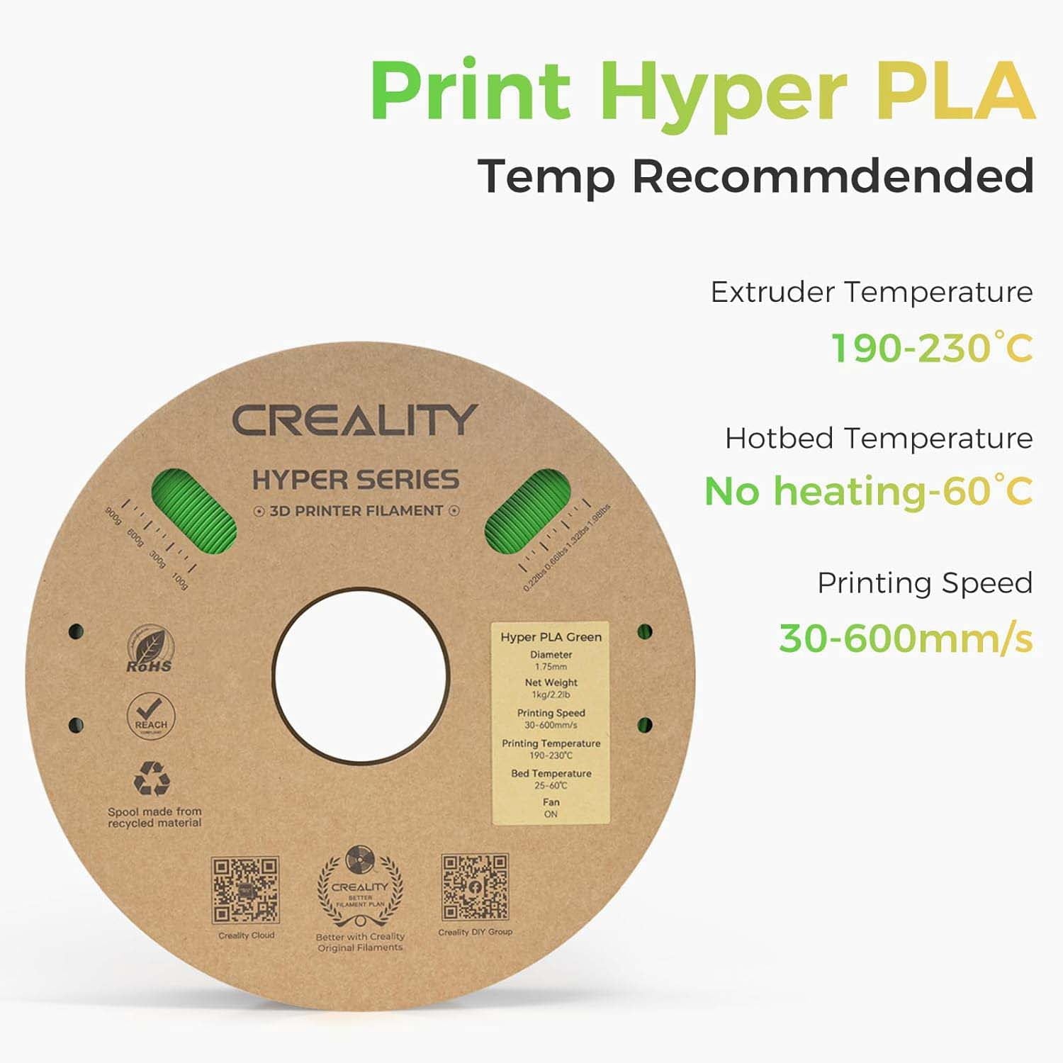 Creality Hyper PLA 3D Printer Filament 600mm/s High-Speed +/-0.03mm Ac