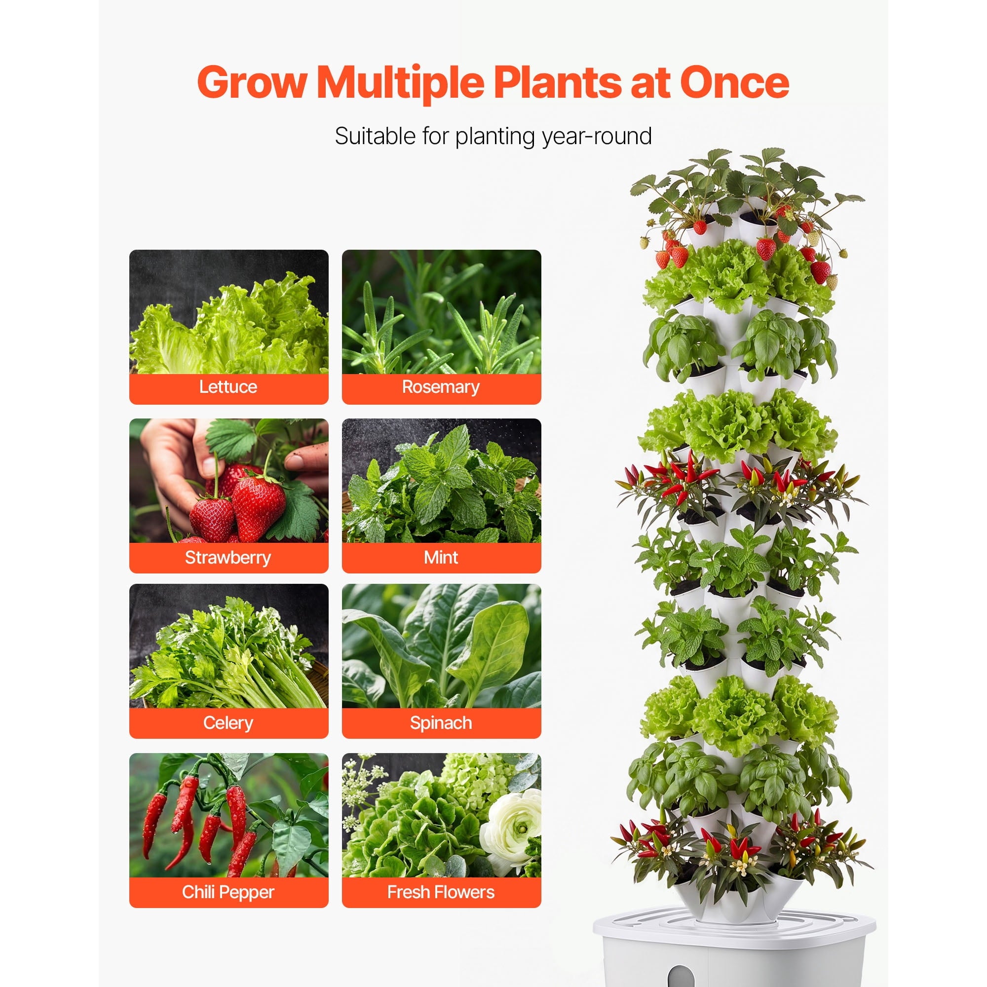 KFFKFF Hydroponic Tower System, 50 Pods 10-Tier Vertical Growing Kit w