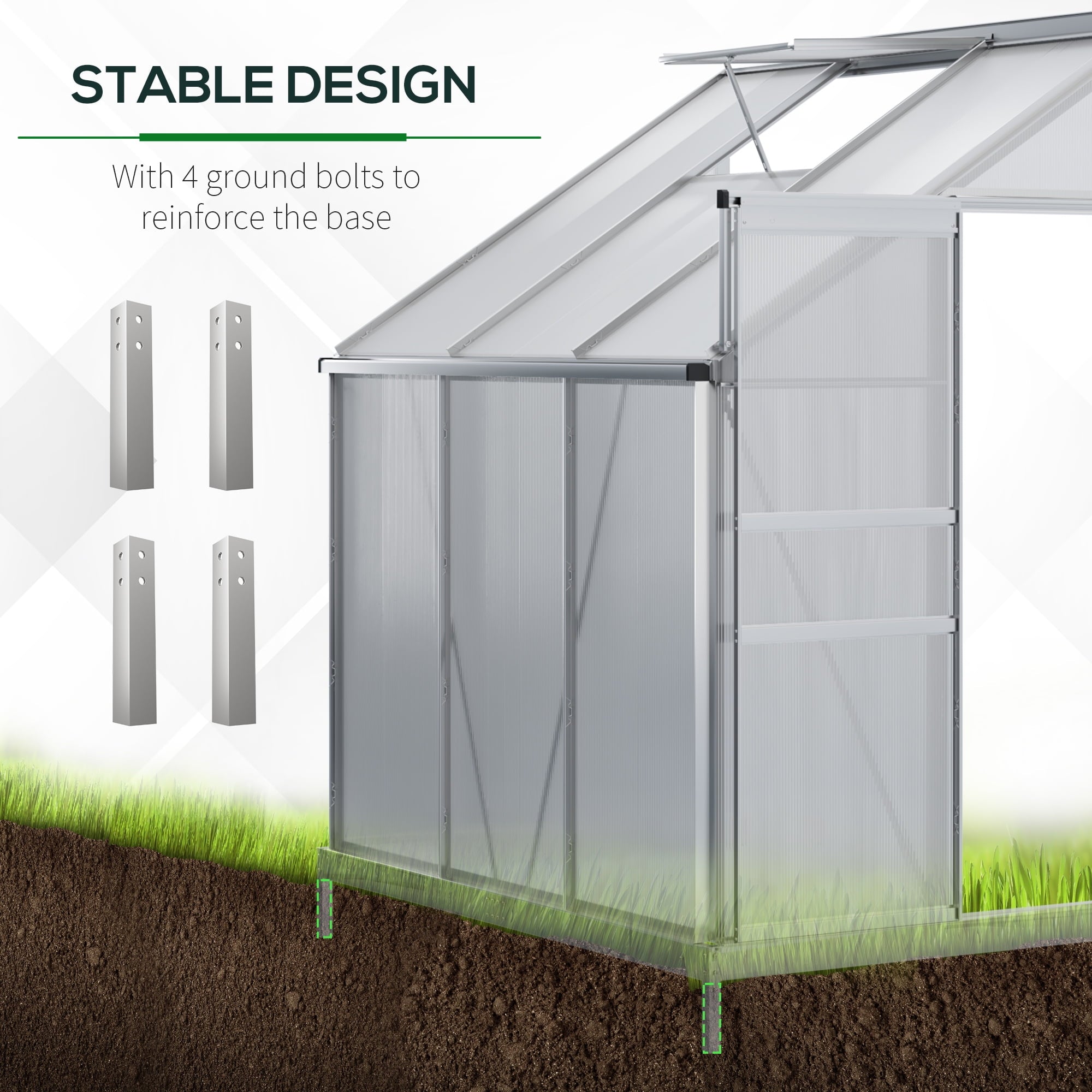 Outsunny 6' x 4' Aluminum Lean-to Greenhouse Polycarbonate Walk-in Gar