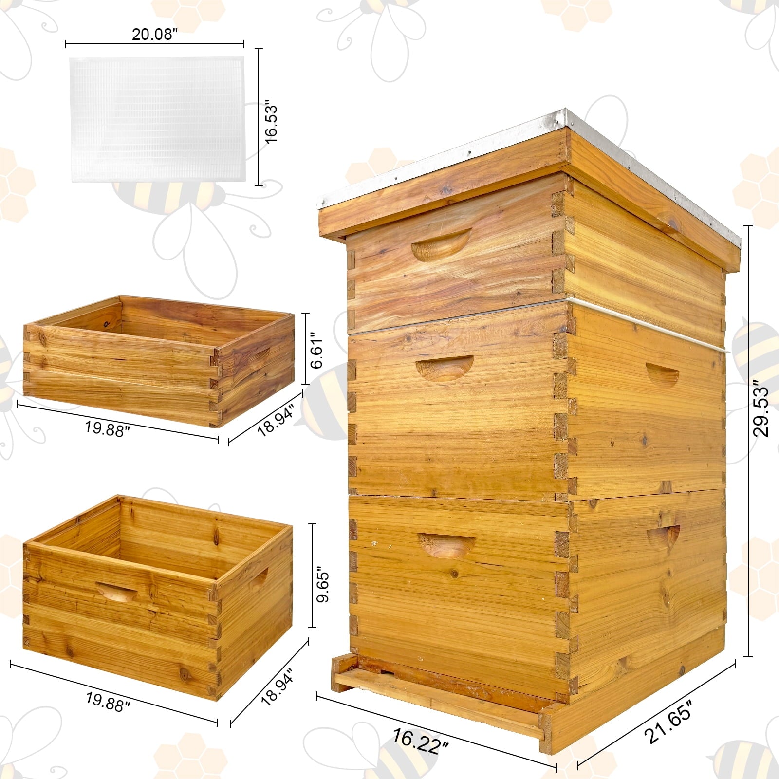 RJFKSNC 10-Frame Langstroth Beehive Kit, 3-Layer Beeswax Coated Bee Hi