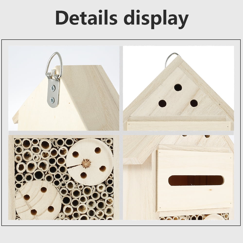 MLfire Bee House Natural Wooden Bee Hive House, Natural Pine Wood Hang