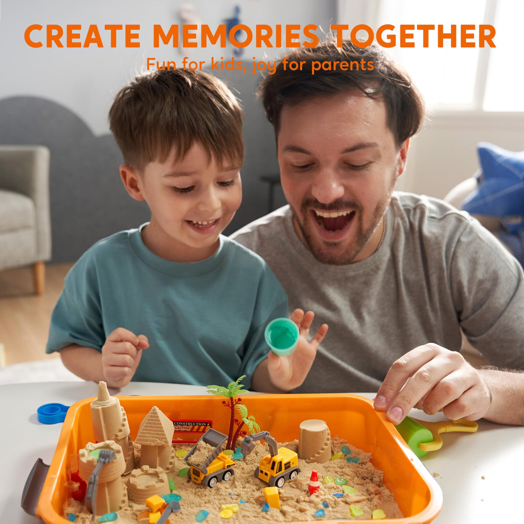 Construction Sensory Bin with Glow-in-The-Dark Stones