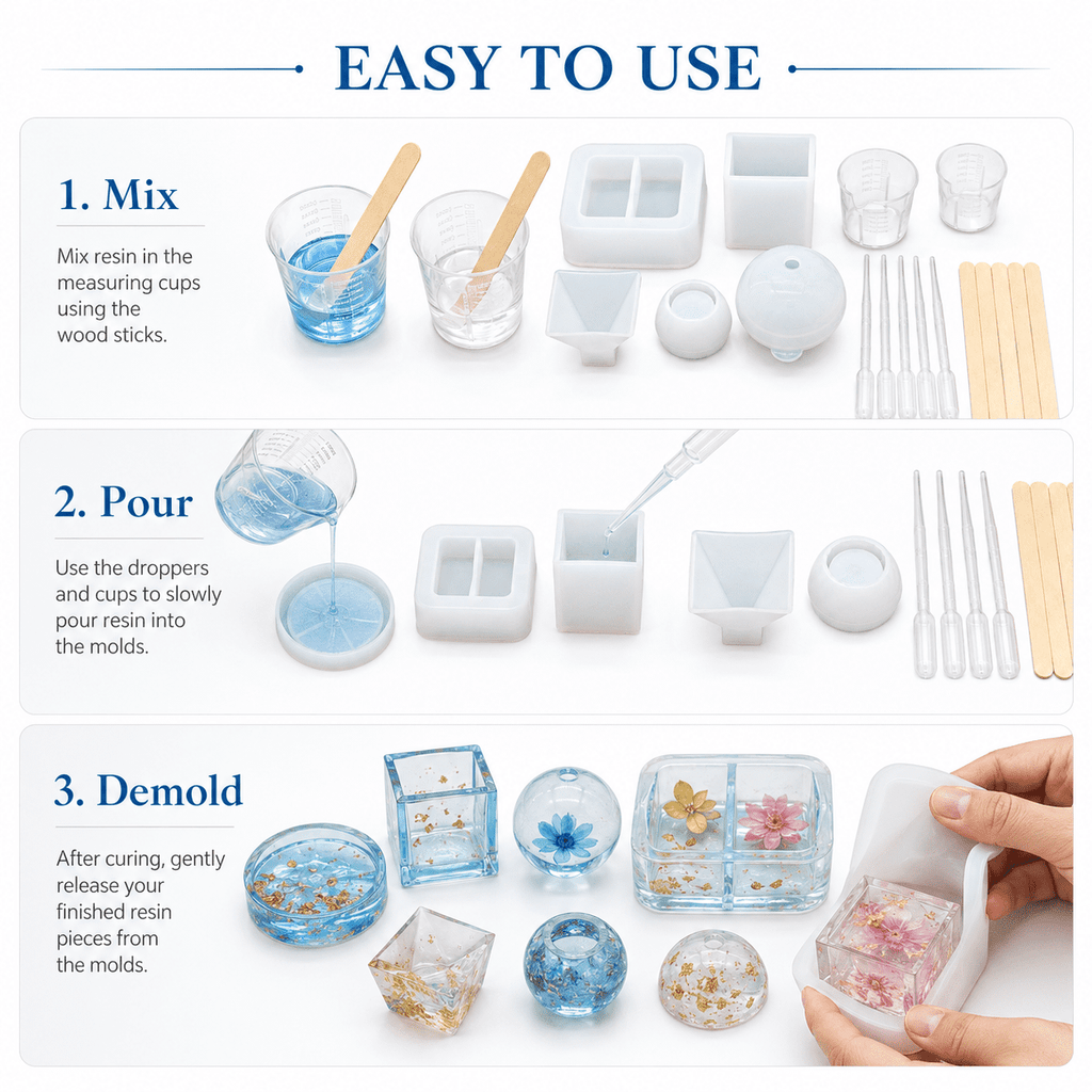Kabuer Silicone Epoxy Resin Molds and DIY Casting Tool Kit, 21-Piece