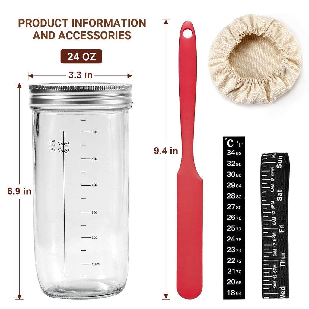 TINANA Sourdough Starter Jar Kit, 650ml Sourdough Starter Jar With The