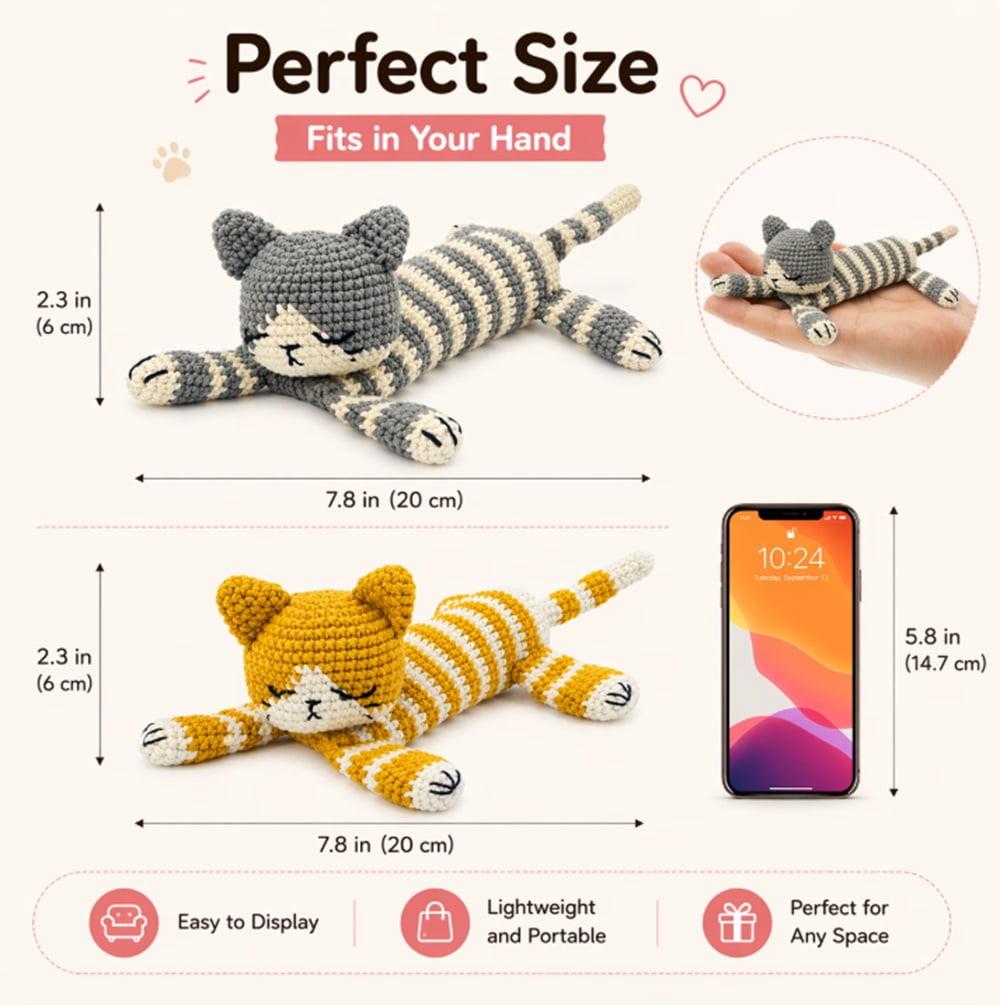 2 Pack Sleeping Cat Crochet Kit for Beginners, Cat Amigurumi Starter S