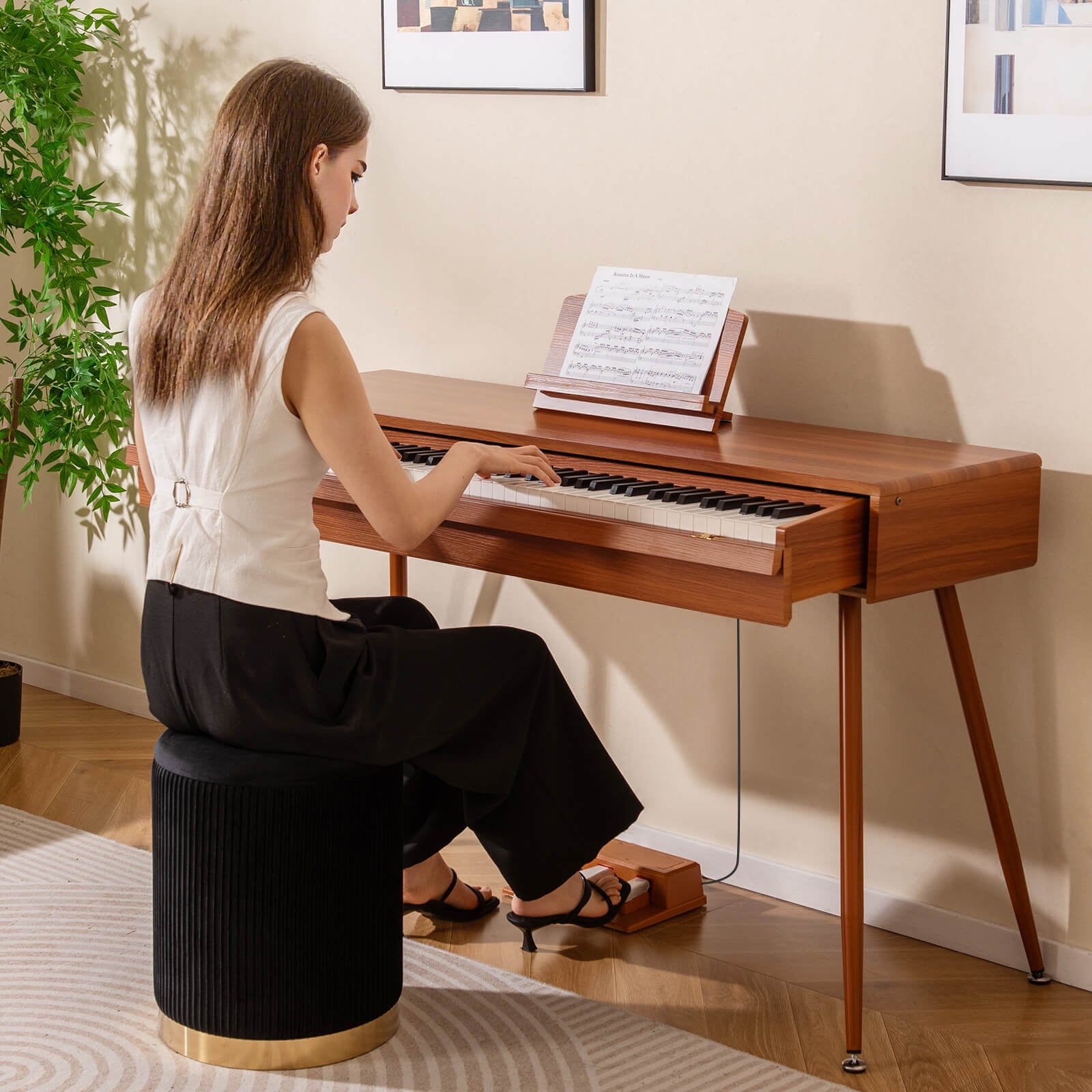 Costway 88-Key Graded Hammer Action Weighted Keyboard with Push-pull D