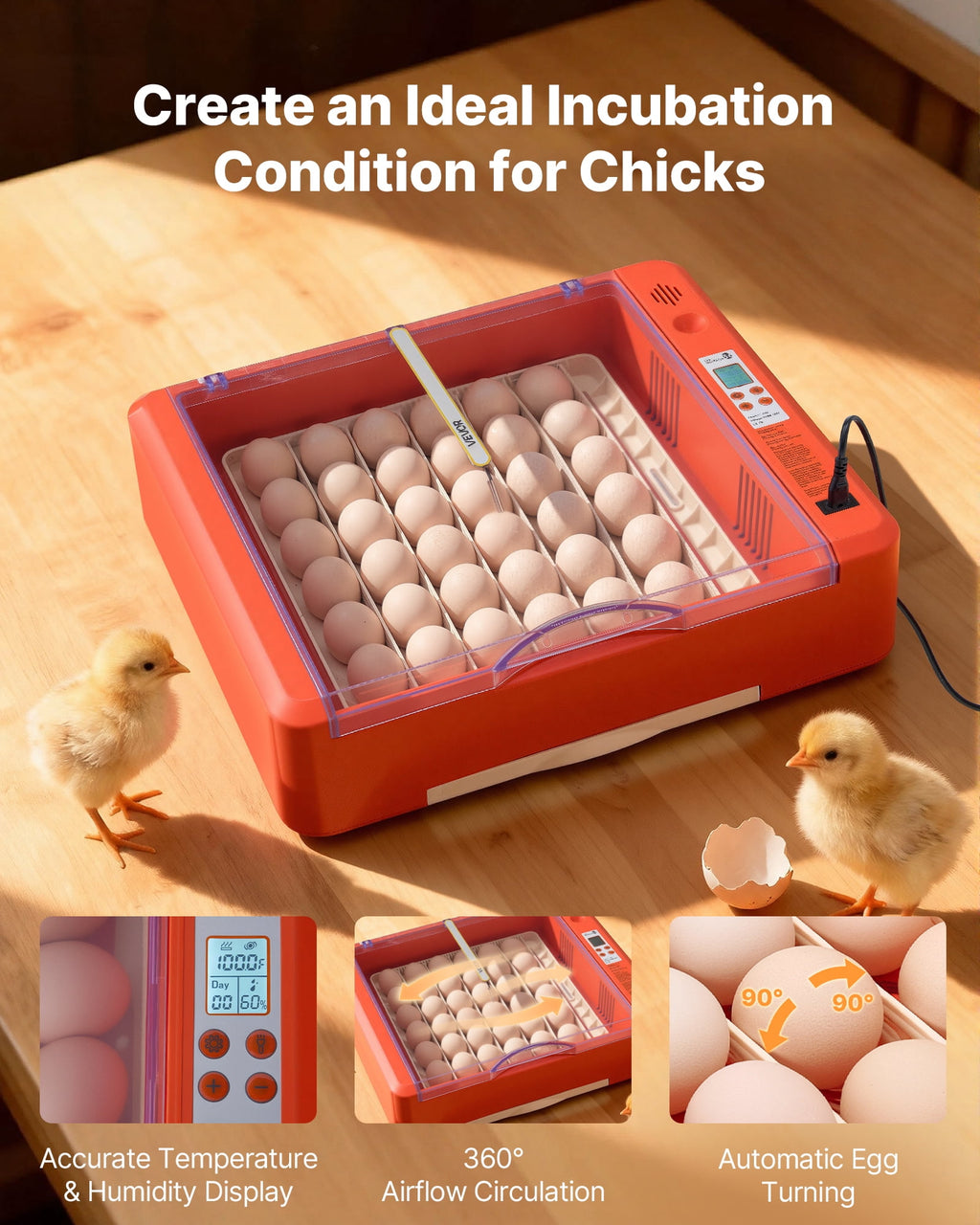 VEVOR 36 Egg Incubator, Automatic Egg Turner with LED Candler & Water
