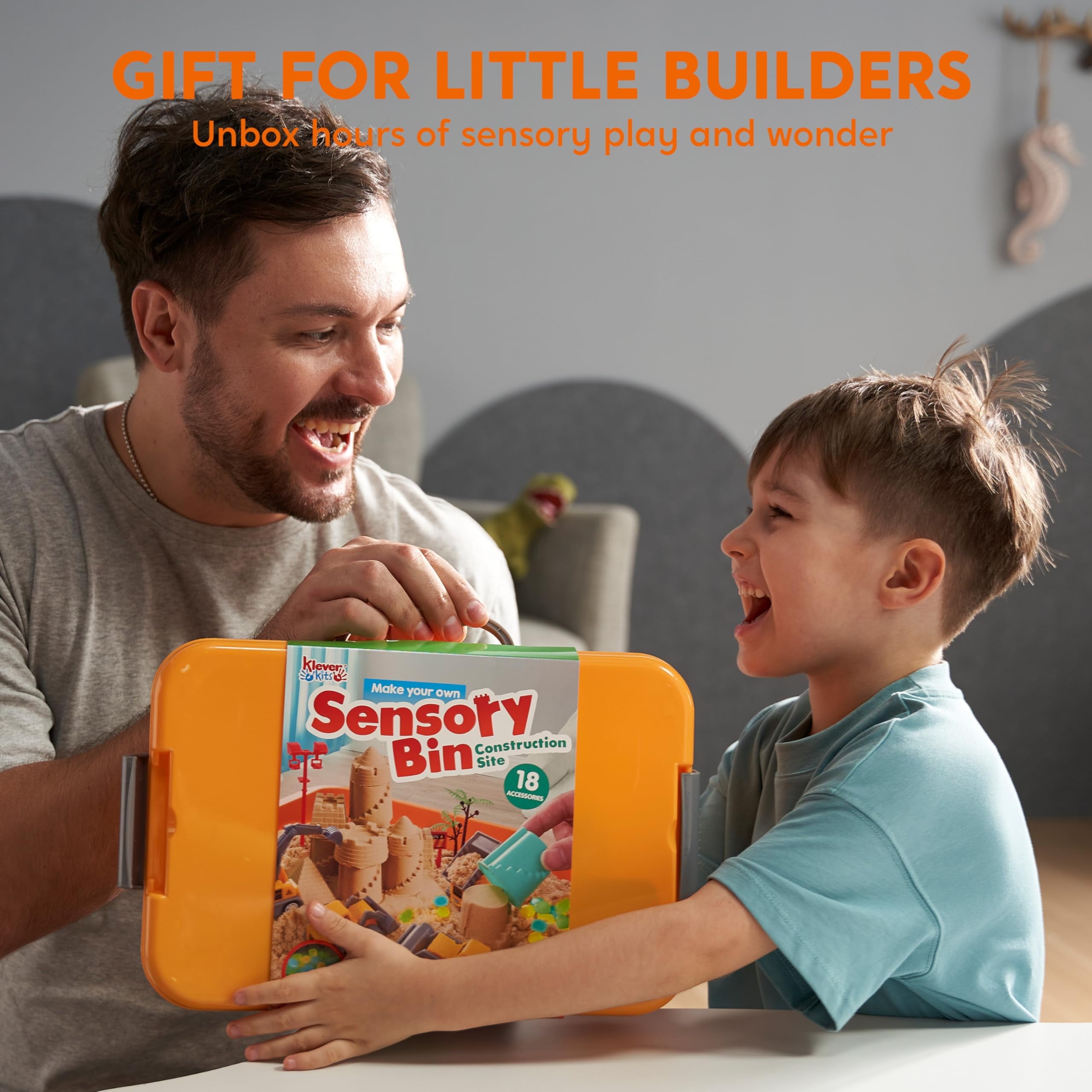 Construction Sensory Bin with Glow-in-The-Dark Stones