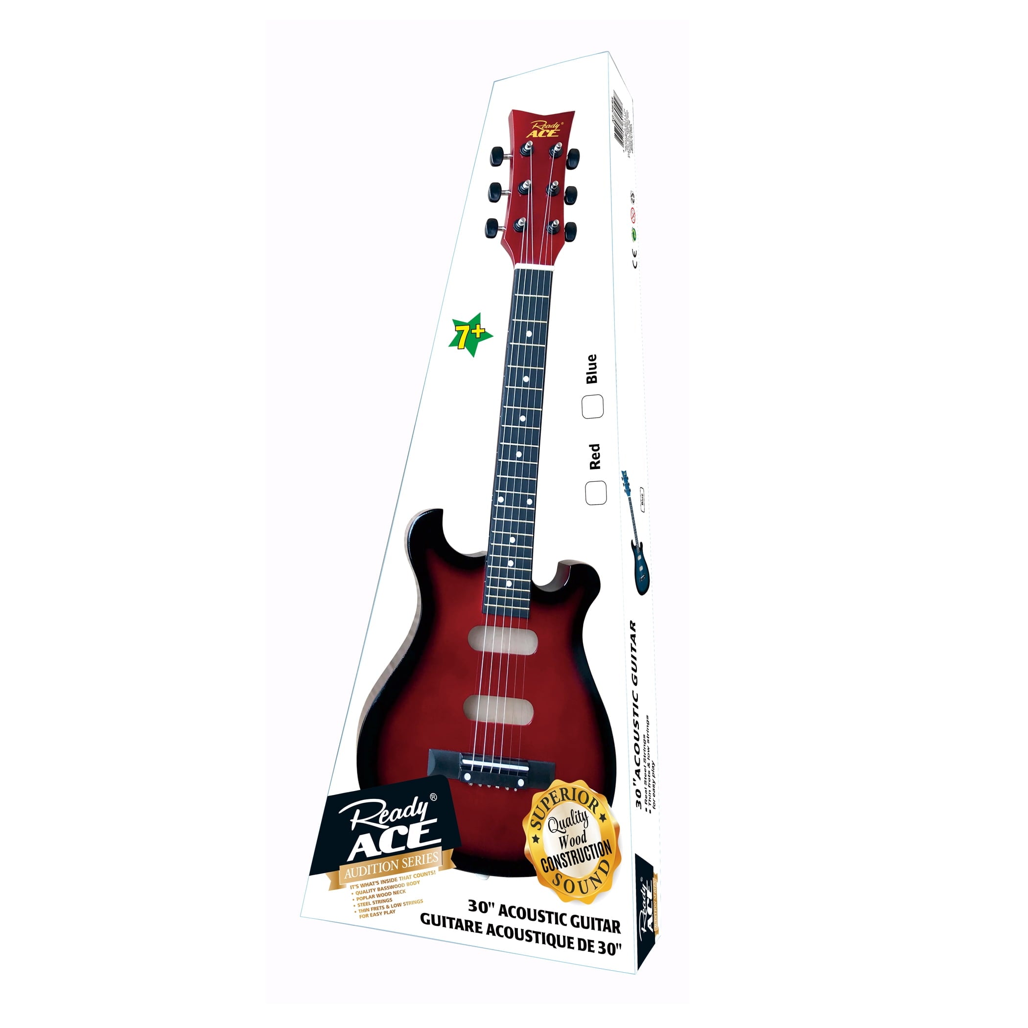 Ready Ace Beginner 30"Acoustic 6 String Guitar Sunburst Red -Stratus B