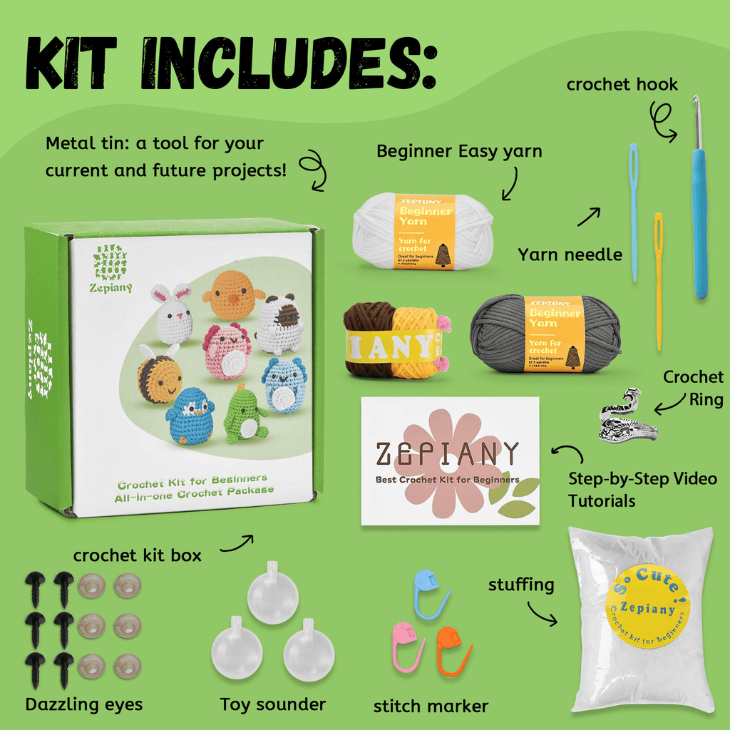 Zepiany Crochet Kit for Beginners, Crochet Animals Kit with Step-by-St