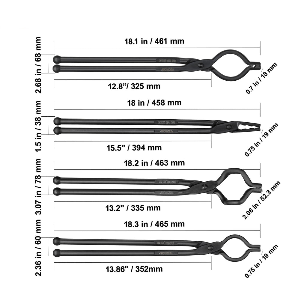 KFFKFF Blacksmith Tongs 18” 4 PCS V-Bit Bolt Wolf Jaw Z V-Bit Grippi