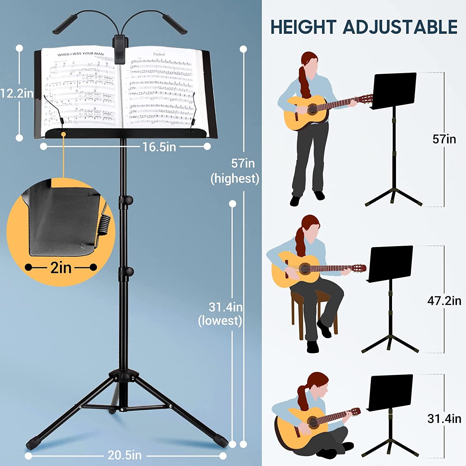 CAHAYA 6 IN 1 Sheet Music Stand with Stand Light Desktop Book Stand wi
