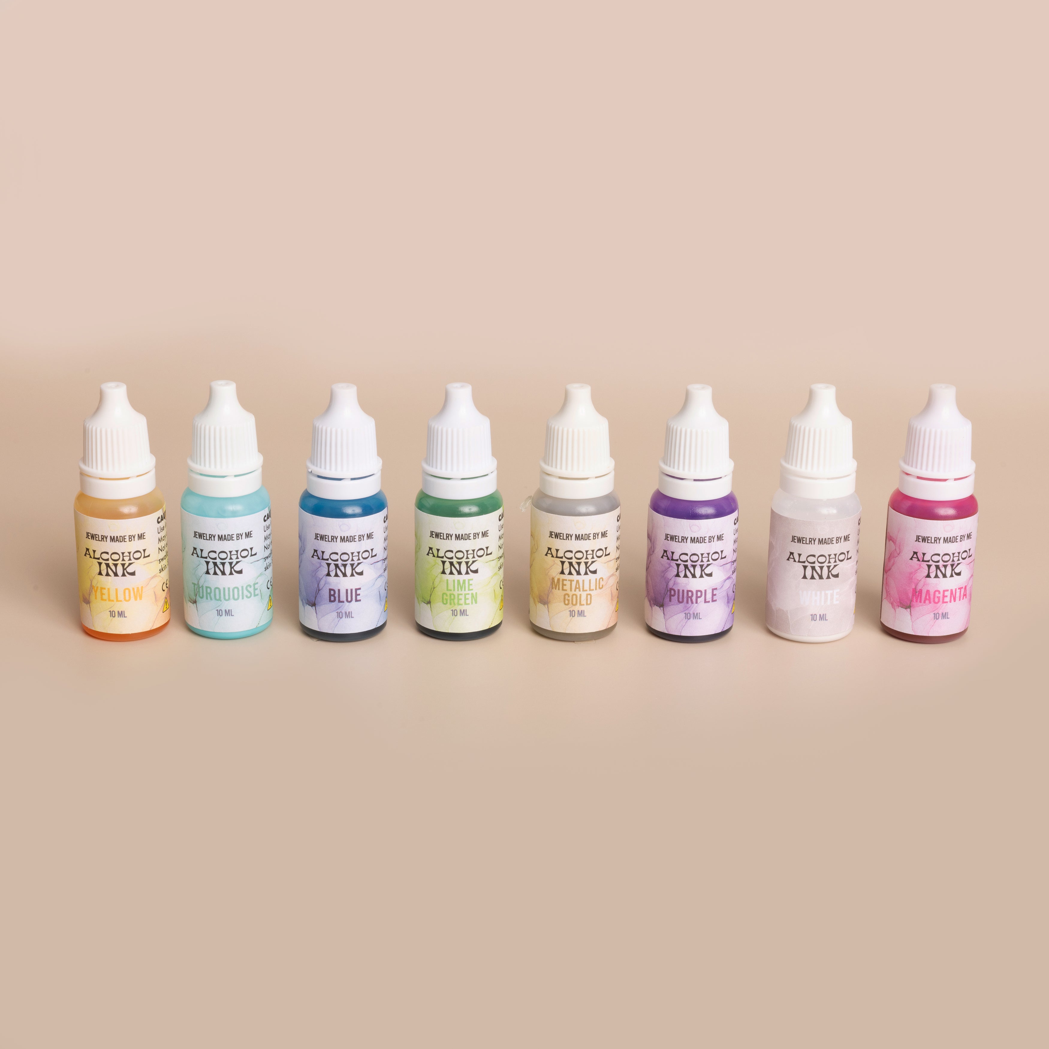Resin Craft Alcohol Inks in Pink, blue, yellow, turquoise, lime green, gold, white