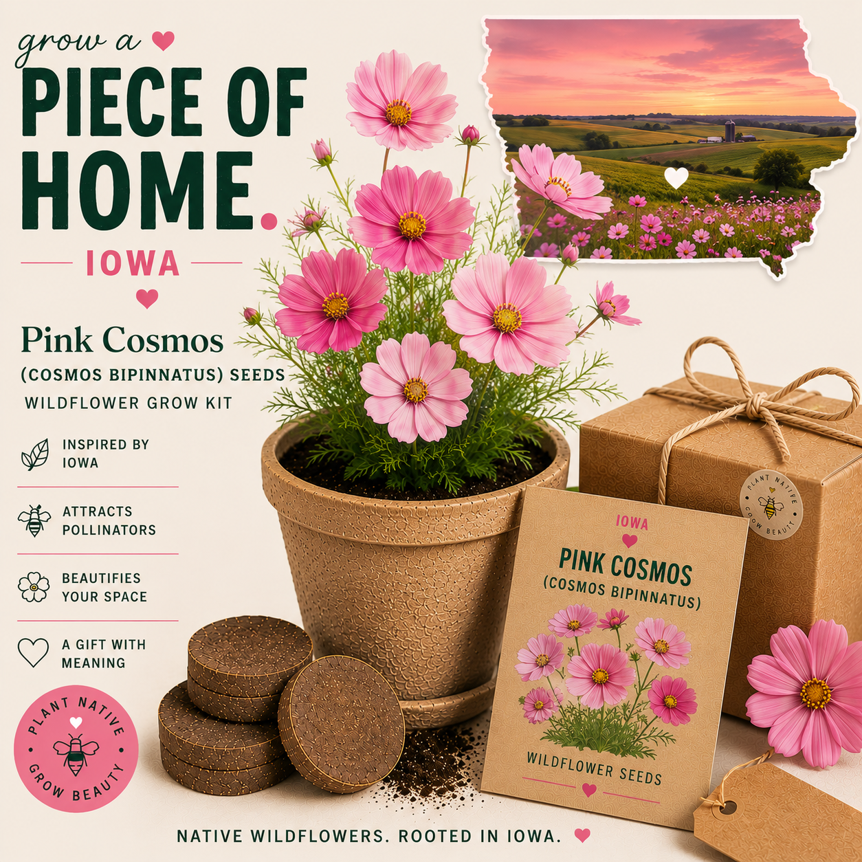Iowa Pink Cosmos Grow Kit