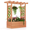 Wooden Raised Garden Bed Elevated Planter Box with Trellis and Hanging Roof