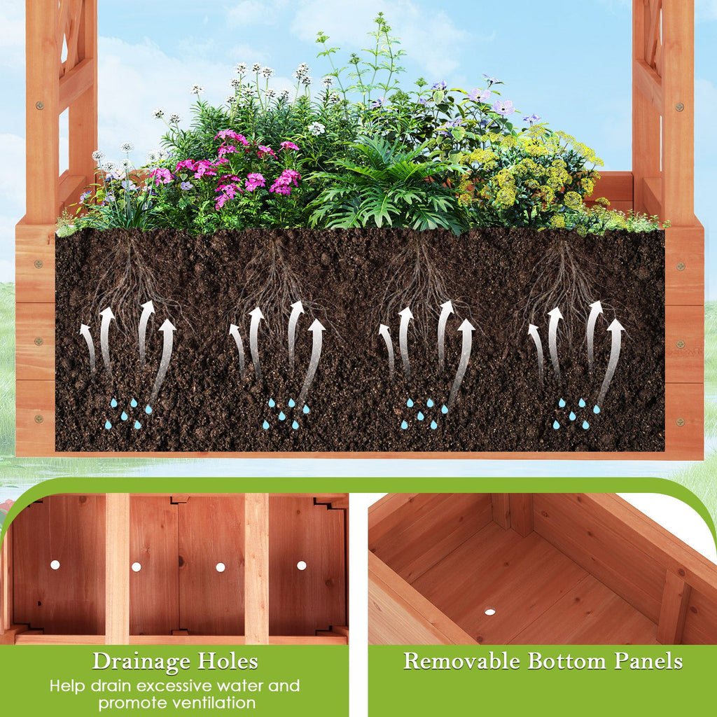 Wooden Raised Garden Bed Elevated Planter Box with Trellis and Hanging Roof